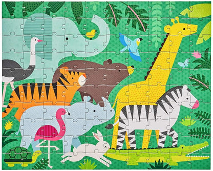 Petit Collage Two-Sided 49-Piece Puzzle for Kids, Animal Menagerie – On-The-Go Double-Sided Puzzle for Preschoolers, Made with Safe Materials, Ideal for Ages 5+