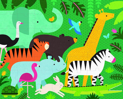 Petit Collage Two-Sided 49-Piece Puzzle for Kids, Animal Menagerie – On-The-Go Double-Sided Puzzle for Preschoolers, Made with Safe Materials, Ideal for Ages 5+