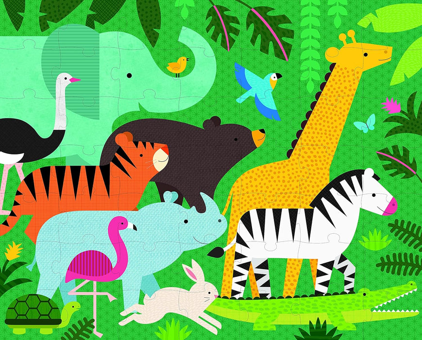 Petit Collage Two-Sided 49-Piece Puzzle for Kids, Animal Menagerie – On-The-Go Double-Sided Puzzle for Preschoolers, Made with Safe Materials, Ideal for Ages 5+