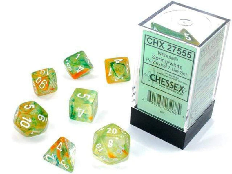 Chessex Nebula Polyhedral Dice Set Spring with White Luminary (7 dice)