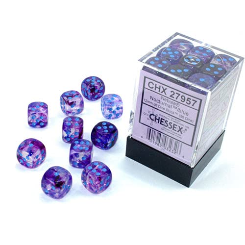 Chessex Nebula 12mm d6 Nocturnal/Blue w/Luminary Dice Block (36 dice