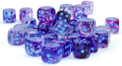 Chessex Nebula 12mm d6 Nocturnal/Blue w/Luminary Dice Block (36 dice