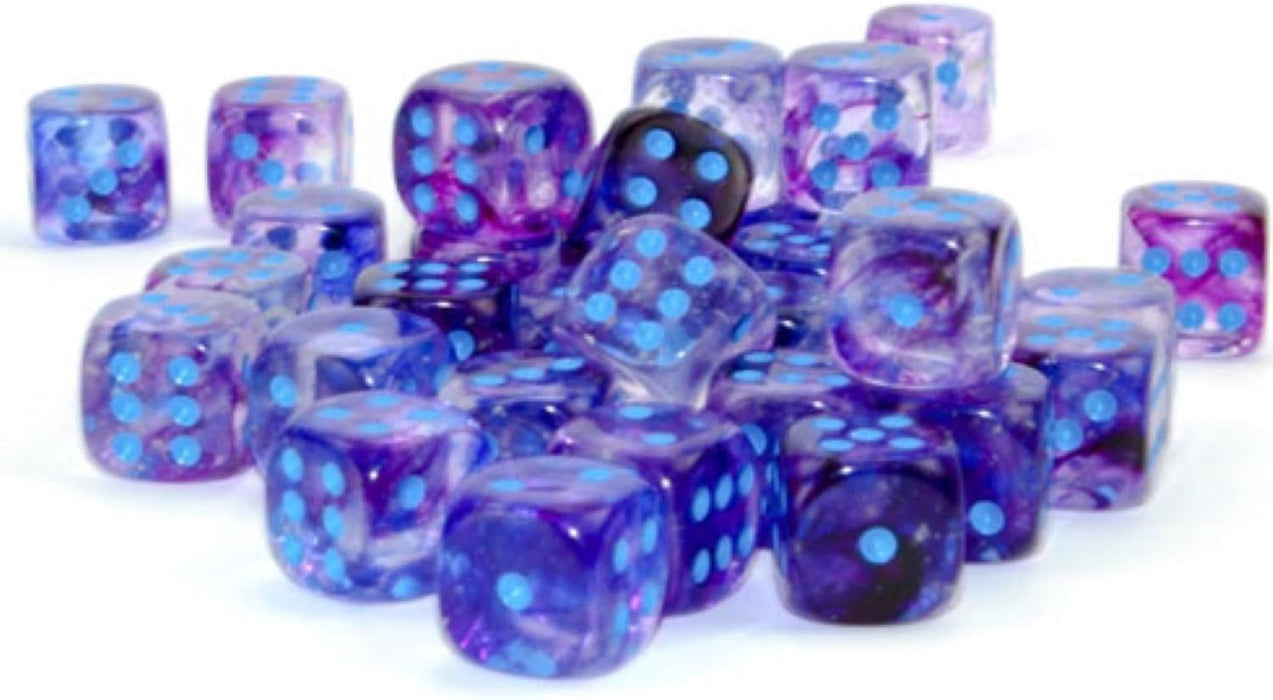 Chessex Nebula 12mm d6 Nocturnal/Blue w/Luminary Dice Block (36 dice