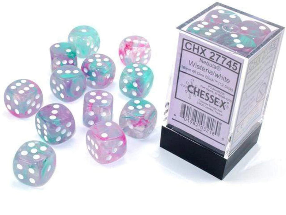 Chessex Nebula 16mm d6 Wisteria/White w/Luminary Dice Block (12 dice