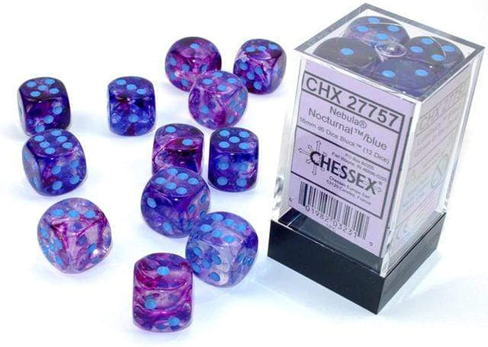 Chessex Nebula Dice Block 16mm d6 Red with Silver Luminary (12 dice