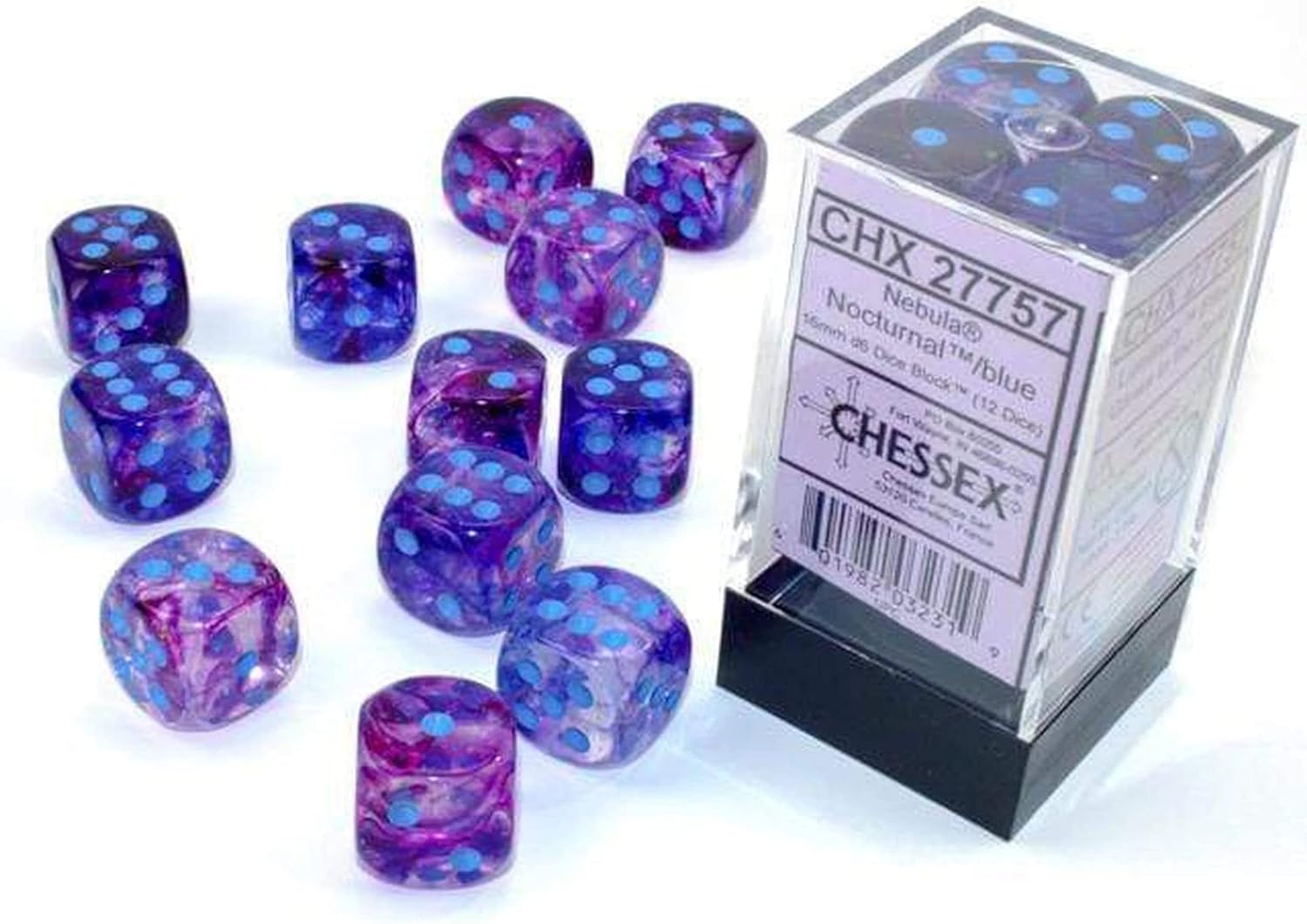 Chessex Nebula Dice Block 16mm d6 Red with Silver Luminary (12 dice)