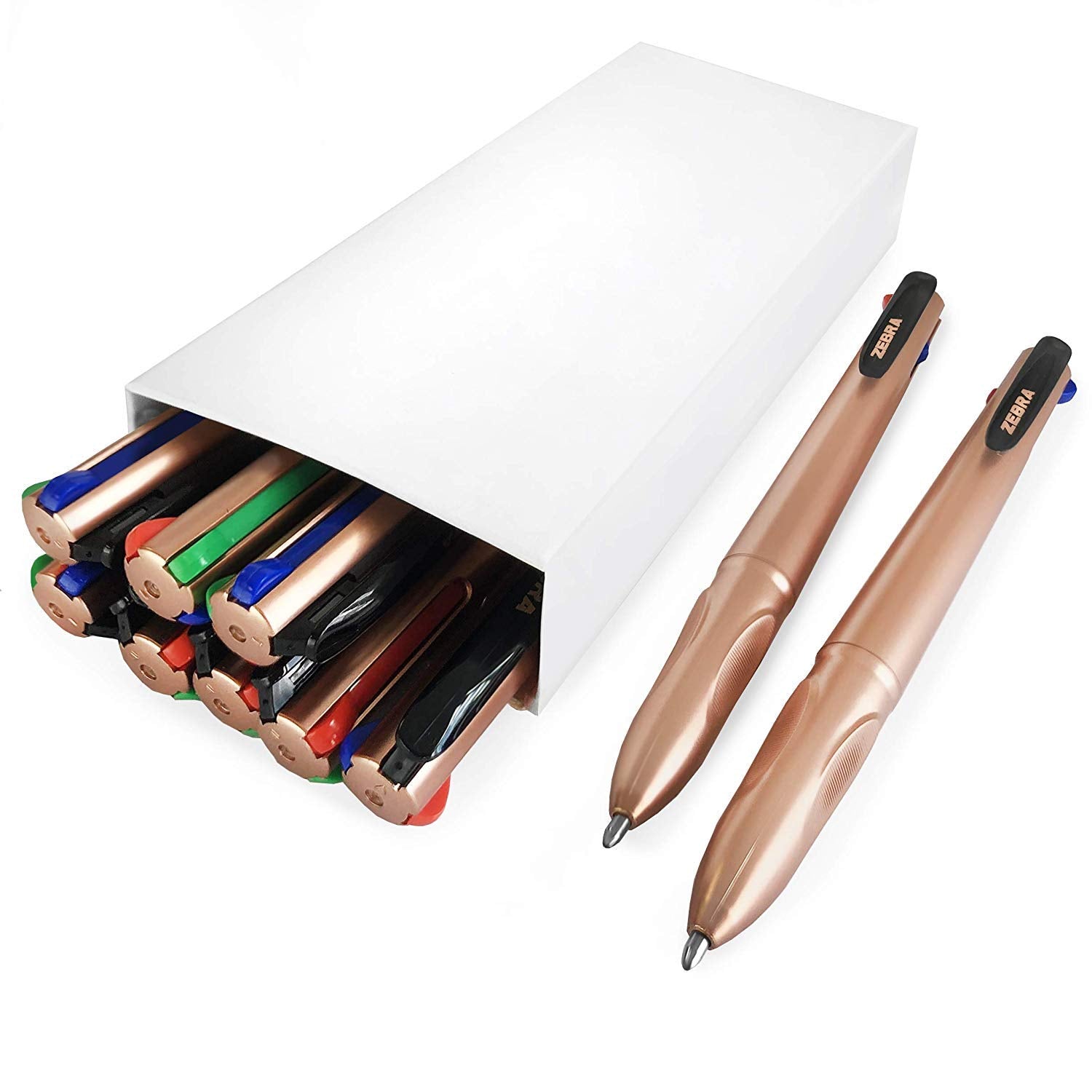 Zebra Pen Z-Grip Elegance Retractable Ballpoint Pen, Medium Point, 1.0mm, 4-Colour Ink, Rose Gold Barrel, 10-Pack