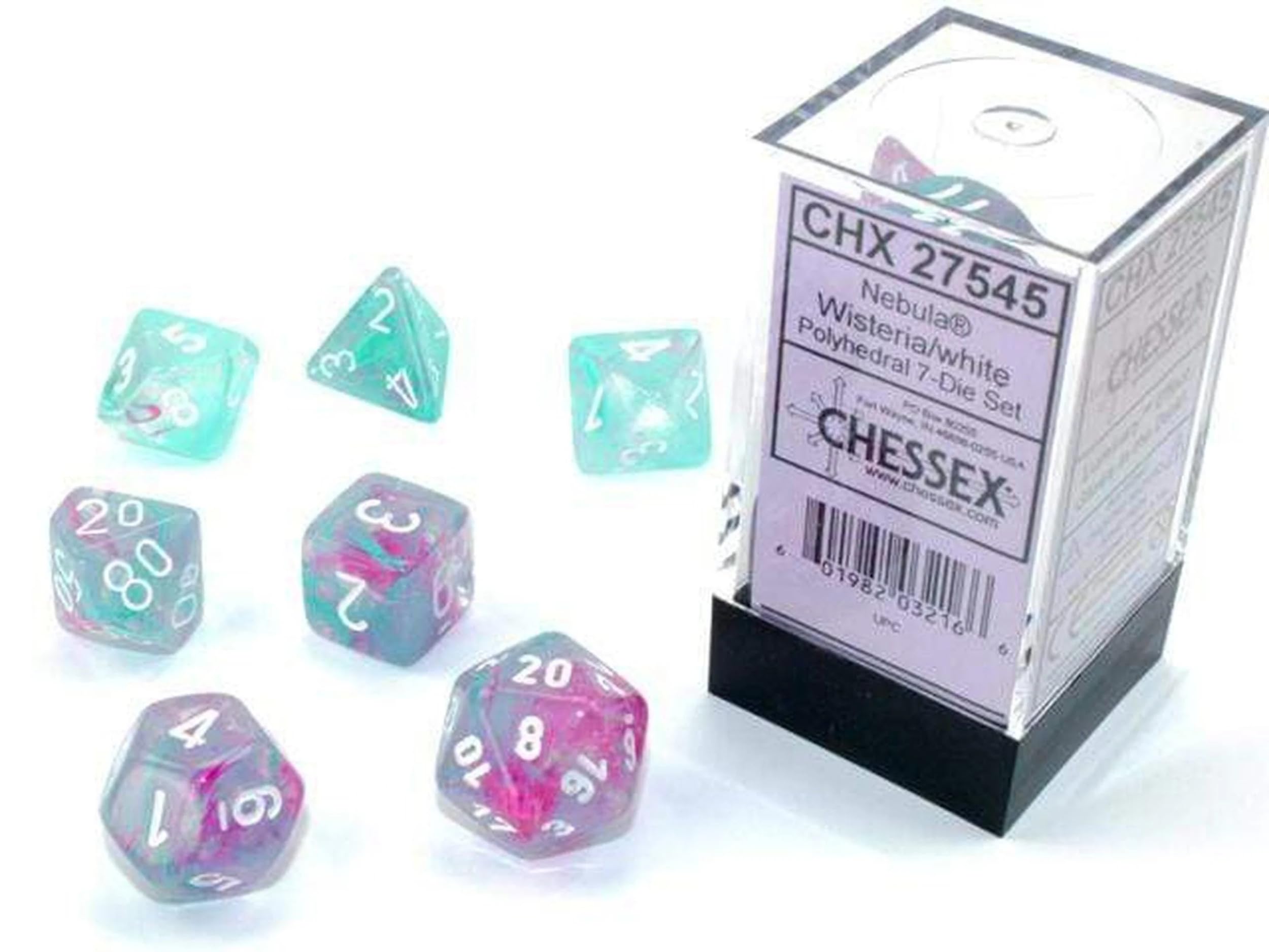 Chessex Polyhedral Dice Set: Nebula Luminary - Wisteria w/White (7