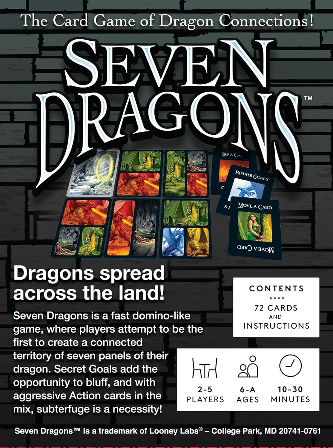 LOONEY LABS Seven Dragons Card Game - Fun Card Games Board Games for Kids and Adults Adult Card Games Kid Games Family Games for Game Night Dragon Game 2-5 Player Games Age 6 to Adult 72 Playing Cards