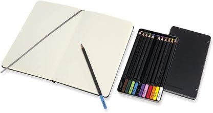 Moleskine - Drawing Kit - Notebook for Sketches and 12 Watercolor Pencils - Hard Cover Plain Paper Notebook, Size Large 13 x 21 cm + Watercolor Pencils in 12 Different Shades