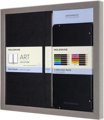 Moleskine - Drawing Kit - Notebook for Sketches and 12 Watercolor Pencils - Hard Cover Plain Paper Notebook, Size Large 13 x 21 cm + Watercolor Pencils in 12 Different Shades
