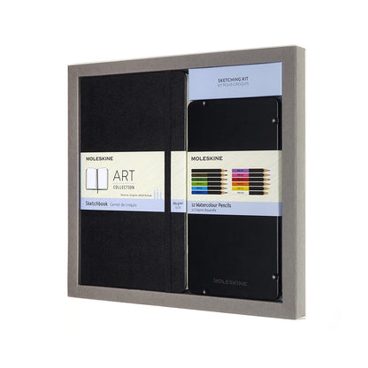 Moleskine - Drawing Kit - Notebook for Sketches and 12 Watercolor Pencils - Hard Cover Plain Paper Notebook, Size Large 13 x 21 cm + Watercolor Pencils in 12 Different Shades