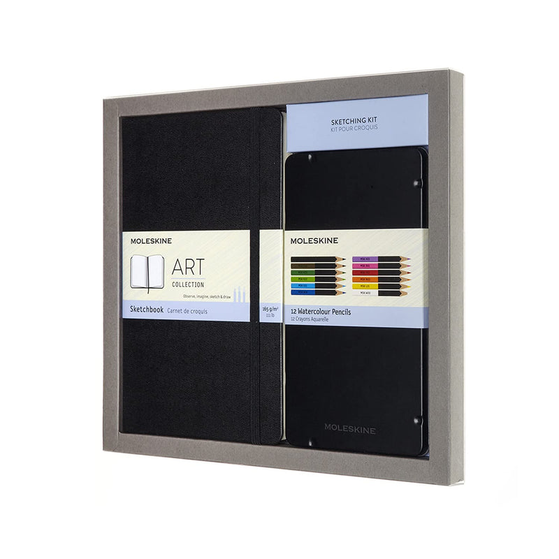 Moleskine - Drawing Kit - Notebook for Sketches and 12 Watercolor Pencils - Hard Cover Plain Paper Notebook, Size Large 13 x 21 cm + Watercolor Pencils in 12 Different Shades