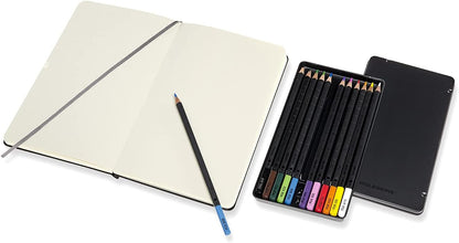Moleskine - Drawing Kit - Notebook for Sketches and 12 Watercolor Pencils - Hard Cover Plain Paper Notebook, Size Large 13 x 21 cm + Watercolor Pencils in 12 Different Shades