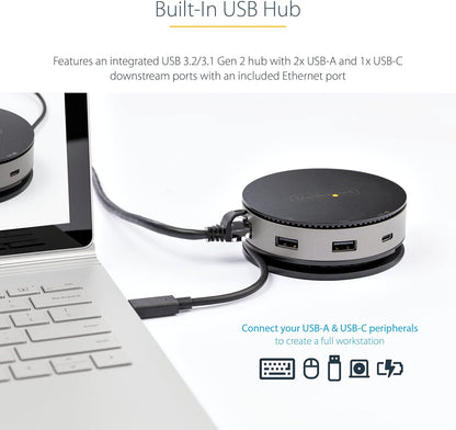 StarTech.com USB C Multiport Adapter - USB 3.1 Gen 2 10Gbps Type-C Mini Dock with 4K 60Hz HDMI/DisplayPort or 1080p VGA - 75W PD Passthrough, 3-Port USB Hub, GbE - Mobile Docking Station (DKT31CHDVCM)