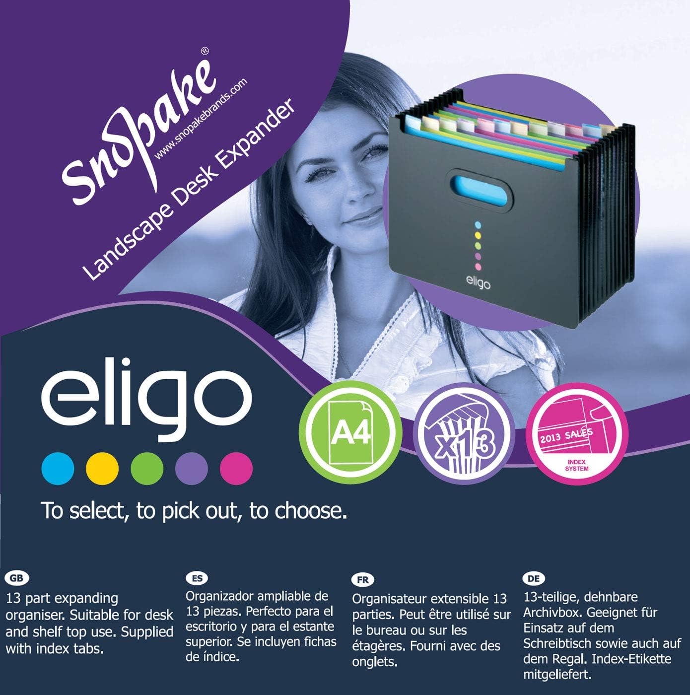 Snopake 15174 Eligo 13 Part Desk Storage Expander A4 Landscape Black &15171 Eligo 13 Part Desk Storage Expander A4 Portrait Black