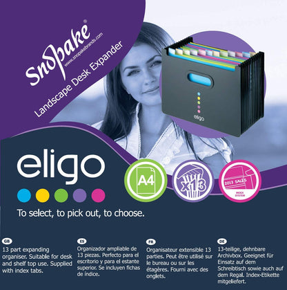 Snopake 15174 Eligo 13 Part Desk Storage Expander A4 Landscape Black &15171 Eligo 13 Part Desk Storage Expander A4 Portrait Black
