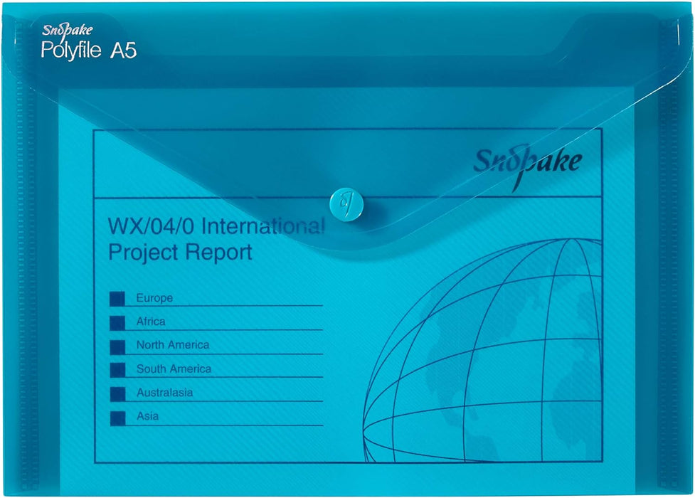 Snopake 11355 Polyfile A5 Popper Wallet File with Press Stud Electra Assorted Colours (Pack of 5