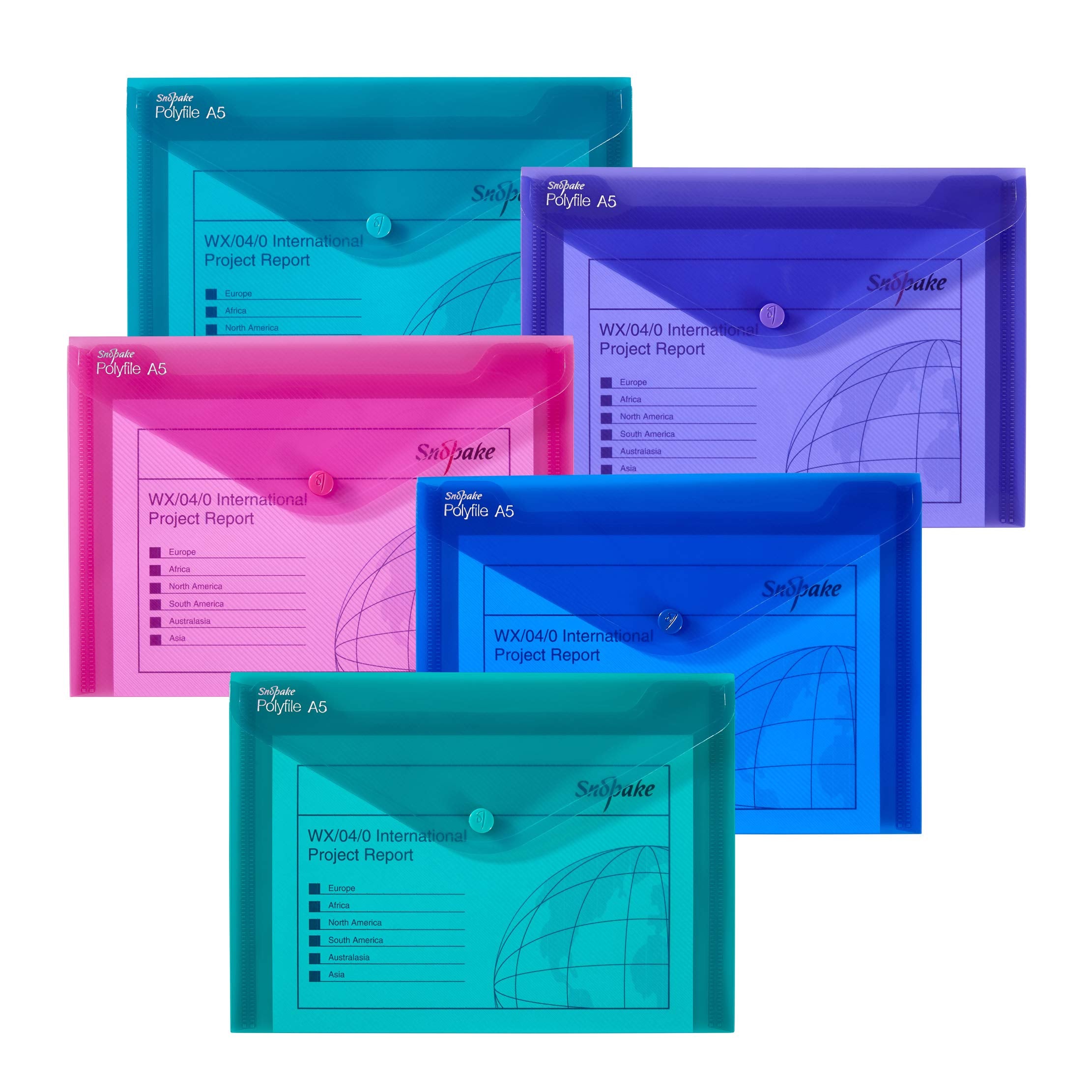 Snopake A5 Polyfile Popper Wallet with Press Stud Closure – Electra Assorted  Ref: 11355
