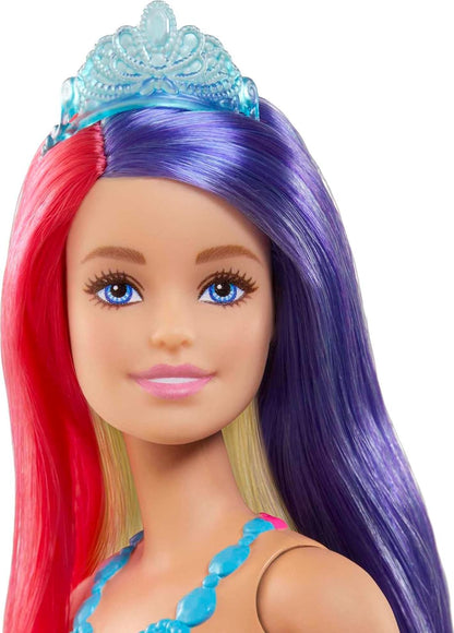 Barbie-Prinzessin Dreamtopia-Puppe mit rosa, lila und blondem Haar, Prinzessinnenrock, blauer Krone und Glitzertop, Bürste und Stylingzubehör, inkl. Barbie-Puppe, Geschenk für Kinder ab 3 Jahren.