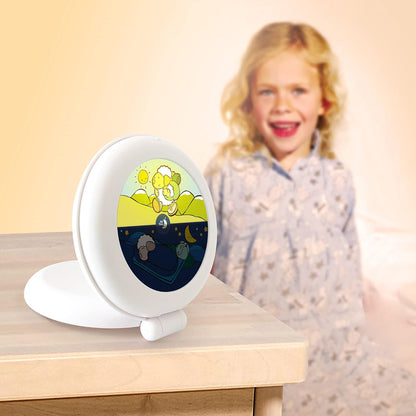 Pabobo - Kid Sleep Portable Educational Alarm Clock for Children - Day/Night - Luminous - Girl and Boy - Globetrotter - White