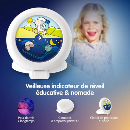 Pabobo - Kid Sleep Portable Educational Alarm Clock for Children - Day/Night - Luminous - Girl and Boy - Globetrotter - White