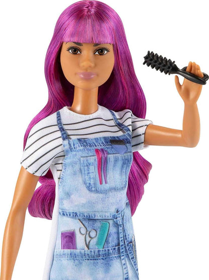 Barbie Quiero ser Peluquera muñeca salón de Belleza y Accesorios para niñas + 3 años (Mattel GTW36