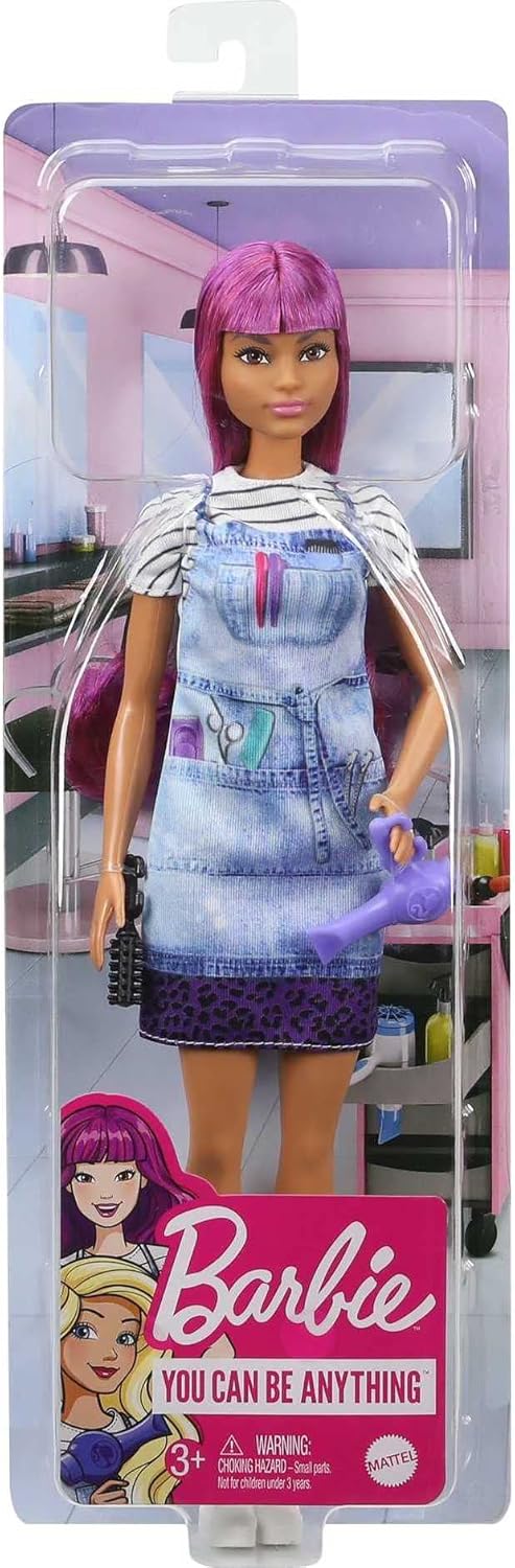 Barbie Quiero ser Peluquera muñeca salón de Belleza y Accesorios para niñas + 3 años (Mattel GTW36