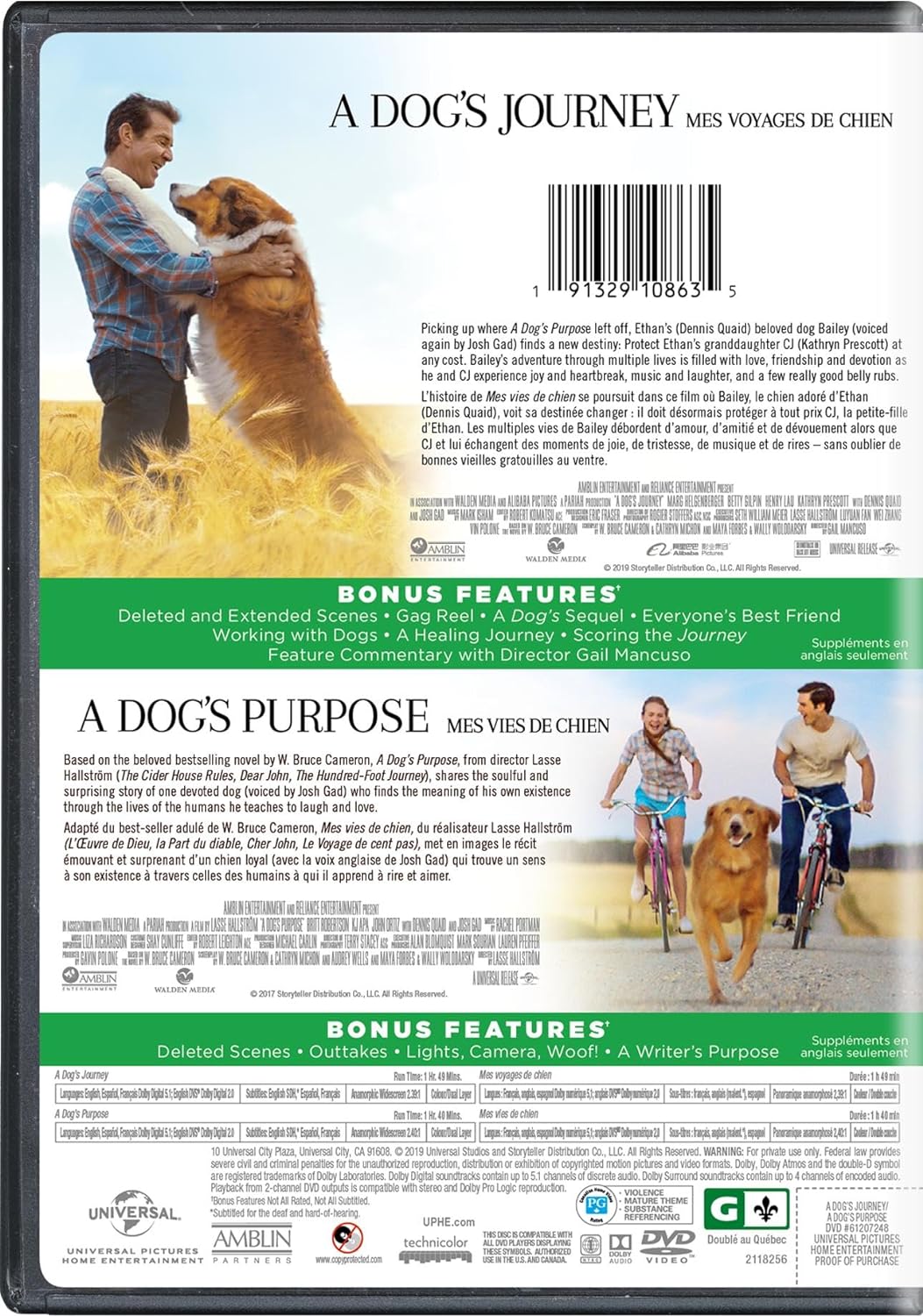 A Dog's Journey / A Dog's Purpose / Mes Voyages De Chien / Mes Vies De Chien (2 Dvd)