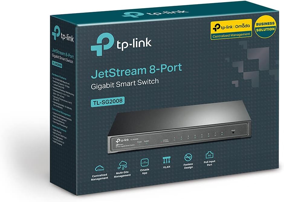 TP-Link JetStream 8-Port Gigabit Smart Switch, L2/L3/L4 QoS and IGMP snooping with Fanless Design, Centralized Management (TL-SG2008