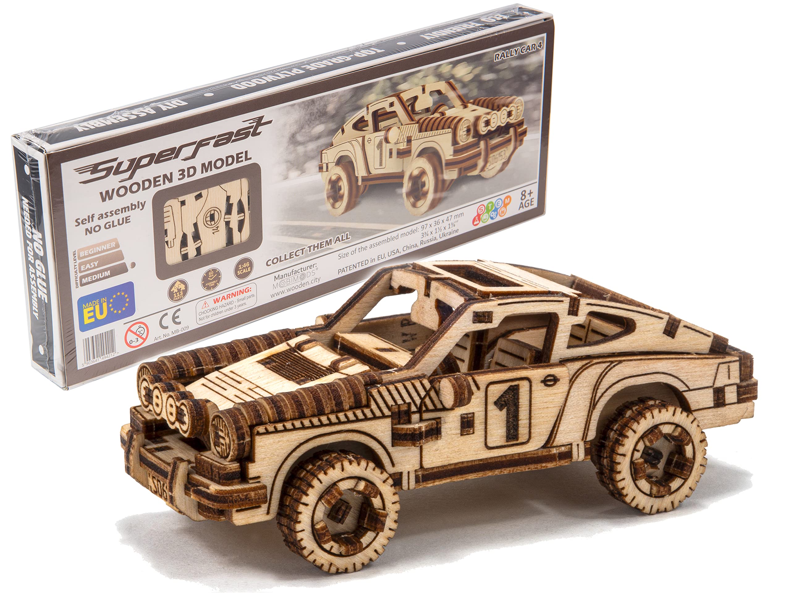 WOODEN.CITY Vintage Cars Rally Car 4 - DIY 3D Wooden Model Kits for Adults to Build Cars - 3D Wooden Puzzles for Adults Brain Teaser - Wood Car Kit Model for 14+ Teens - 113-Part Wooden Car Kit
