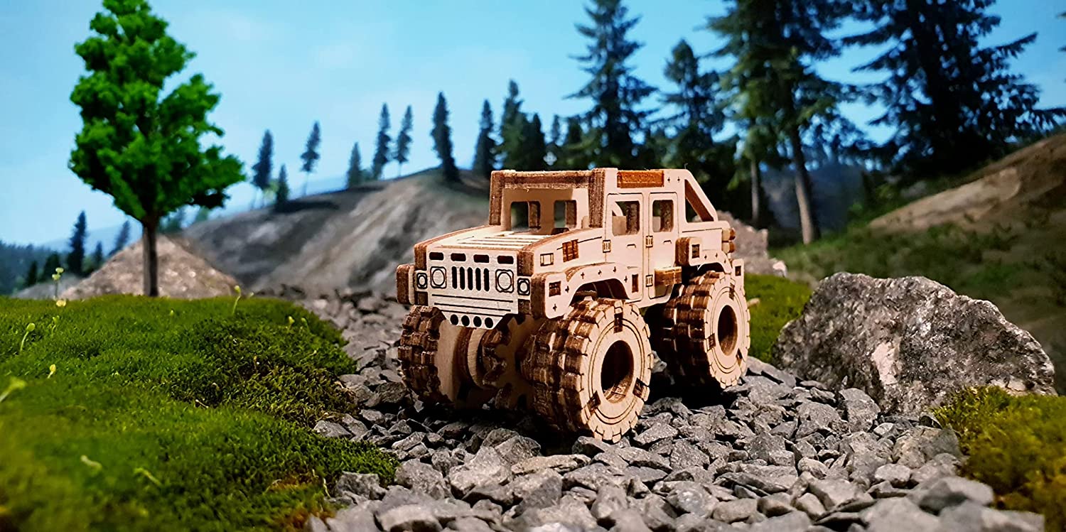 Wooden.City Modelo De Madera Monster Truck 2 Rompecabezas 3D para Adulto