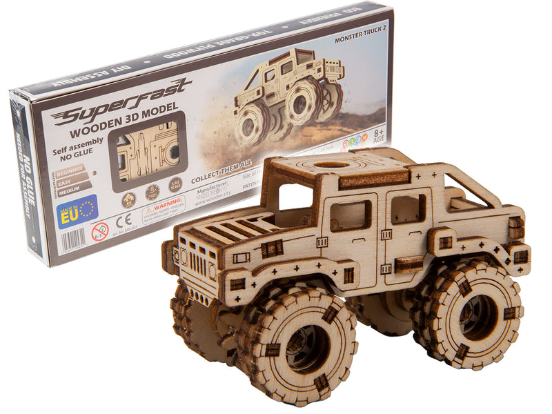 Wooden.City Modelo De Madera Monster Truck 2 Rompecabezas 3D para Adulto
