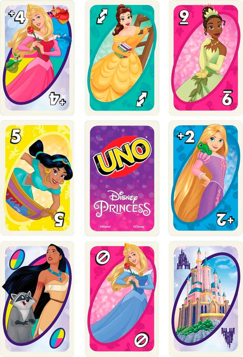 Mattel Games UNO Disney Princesses Card Game for Kids & Family, Themed Deck & Special Rule, 2-10 Players