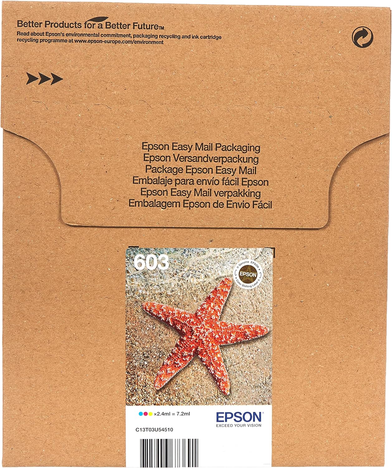Epson 603 Starfish Genuine Multipack, Eco-Friendly Packaging, 3-Colours Ink Cartridges