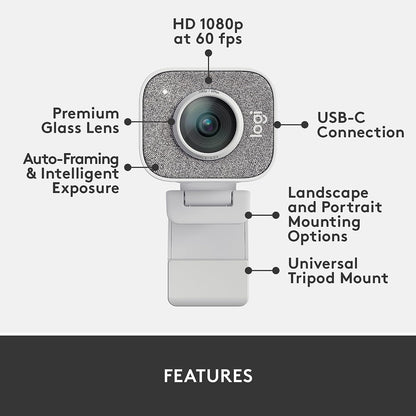 Logitech StreamCam – Live Streaming Webcam for Youtube and Twitch, Full 1080p HD 60fps, USB-C Connection, AI-enabled Facial Tracking, Auto Focus, Vertical Video - OFF WHITE