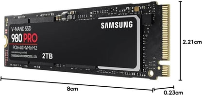 Samsung 980 PRO M.2 NVMe SSD (MZ-V8P2T0BW), 2 TB, PCIe 4.0, 7,000 MB/s Read, 5,000 MB/s Write, Internal Solid State Drive 2TB Pro