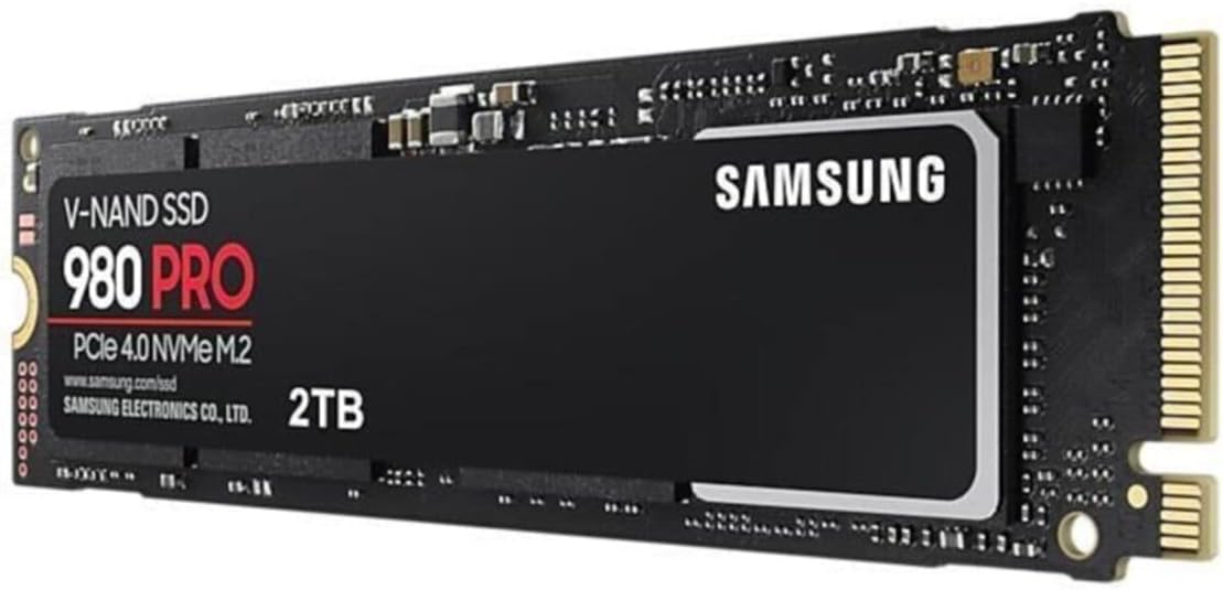Samsung 980 PRO M.2 NVMe SSD (MZ-V8P2T0BW), 2 TB, PCIe 4.0, 7,000 MB/s Read, 5,000 MB/s Write, Internal Solid State Drive 2TB Pro