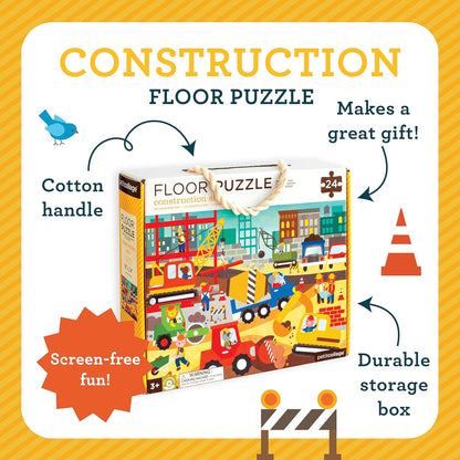Petit Collage Floor Puzzle, Construction Site, 24-Pieces – Large Puzzle for Kids, Completed Construction Jigsaw Puzzle Measures 18” x 24” – Makes a Great Gift Idea for Ages 3+ Floor Puz Construction S