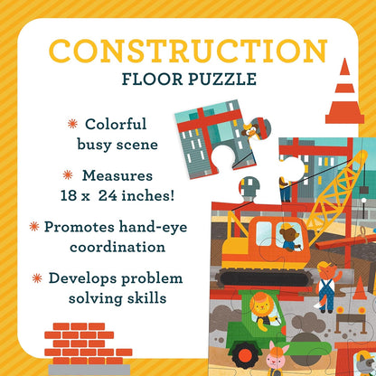 Petit Collage Floor Puzzle, Construction Site, 24-Pieces – Large Puzzle for Kids, Completed Construction Jigsaw Puzzle Measures 18” x 24” – Makes a Great Gift Idea for Ages 3+ Floor Puz Construction S