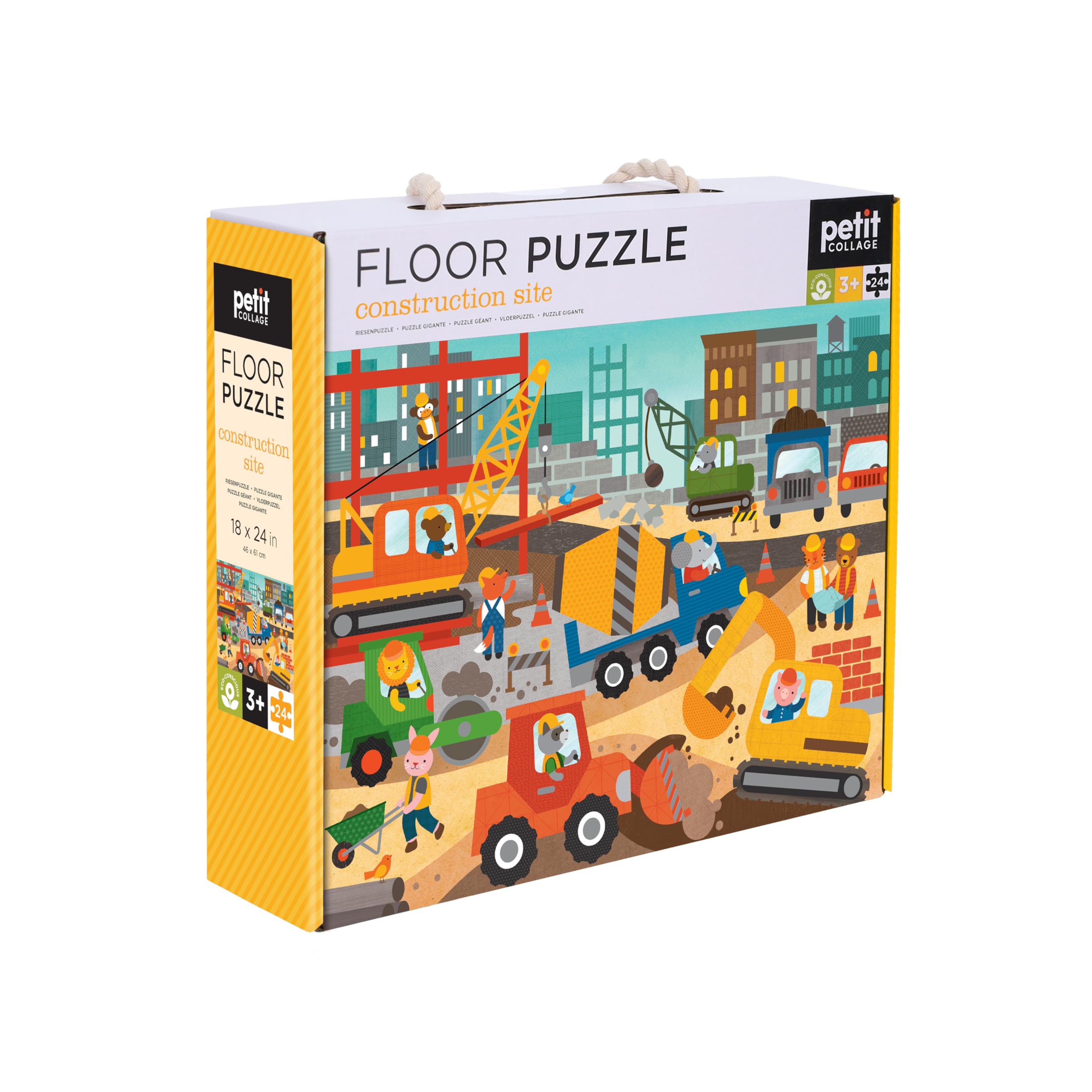 Petit Collage Floor Puzzle, Construction Site, 24-Pieces – Large Puzzle for Kids, Completed Construction Jigsaw Puzzle Measures 18” x 24” – Makes a Great Gift Idea for Ages 3+ Floor Puz Construction S