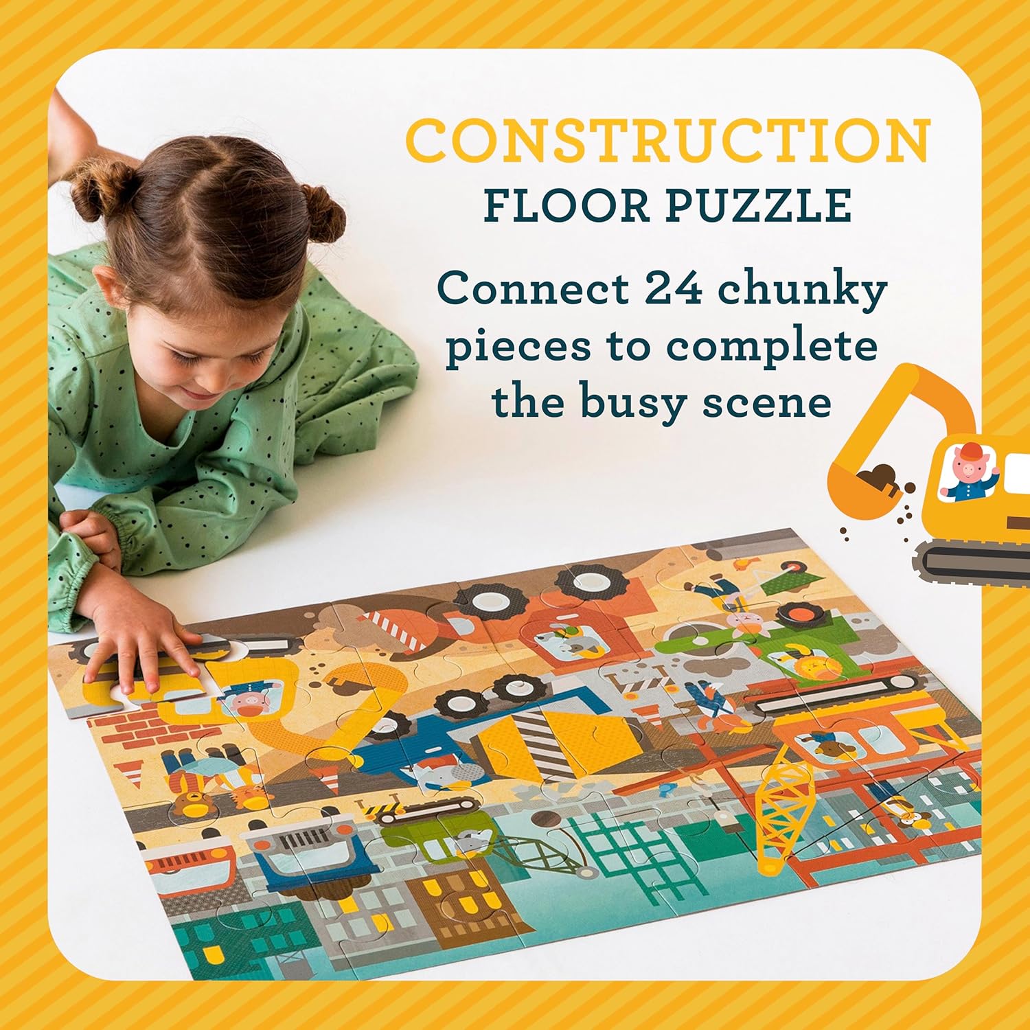 Petit Collage Floor Puzzle, Construction Site, 24-Pieces – Large Puzzle for Kids, Completed Construction Jigsaw Puzzle Measures 18” x 24” – Makes a Great Gift Idea for Ages 3+ Floor Puz Construction S