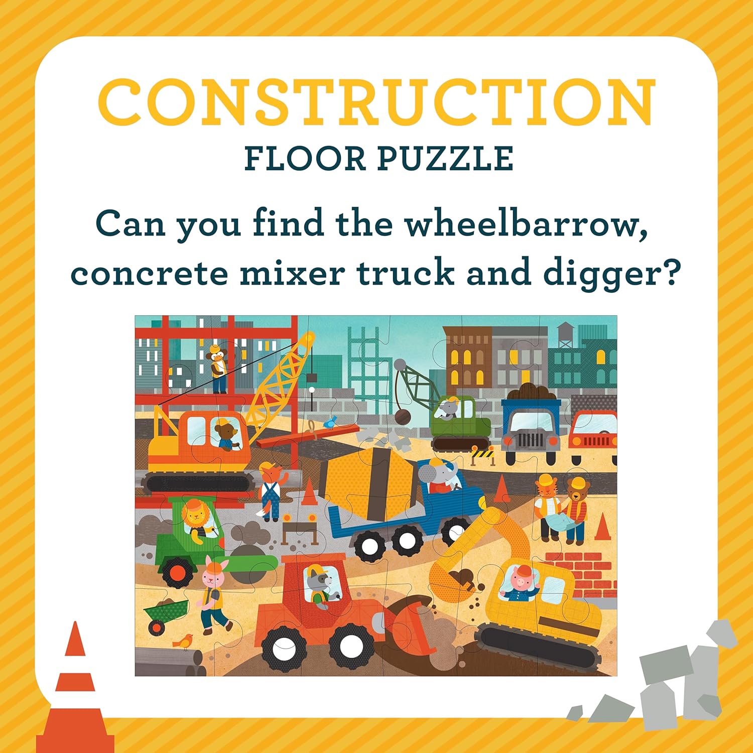 Petit Collage Floor Puzzle, Construction Site, 24-Pieces – Large Puzzle for Kids, Completed Construction Jigsaw Puzzle Measures 18” x 24” – Makes a Great Gift Idea for Ages 3+ Floor Puz Construction S