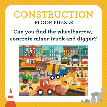 Petit Collage Floor Puzzle, Construction Site, 24-Pieces – Large Puzzle for Kids, Completed Construction Jigsaw Puzzle Measures 18” x 24” – Makes a Great Gift Idea for Ages 3+ Floor Puz Construction S