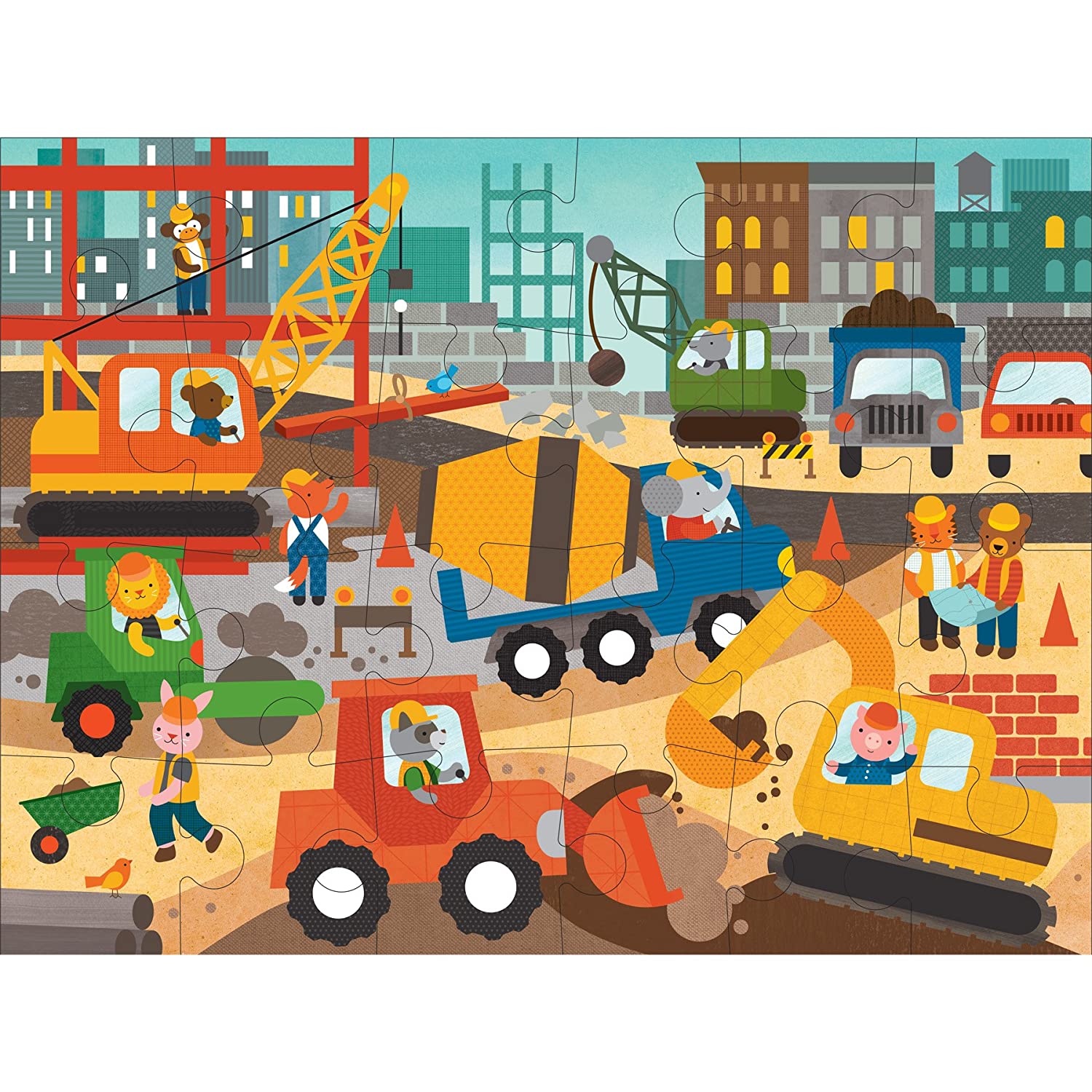 Petit Collage Floor Puzzle, Construction Site, 24-Pieces – Large Puzzle for Kids, Completed Construction Jigsaw Puzzle Measures 18” x 24” – Makes a Great Gift Idea for Ages 3+ Floor Puz Construction S