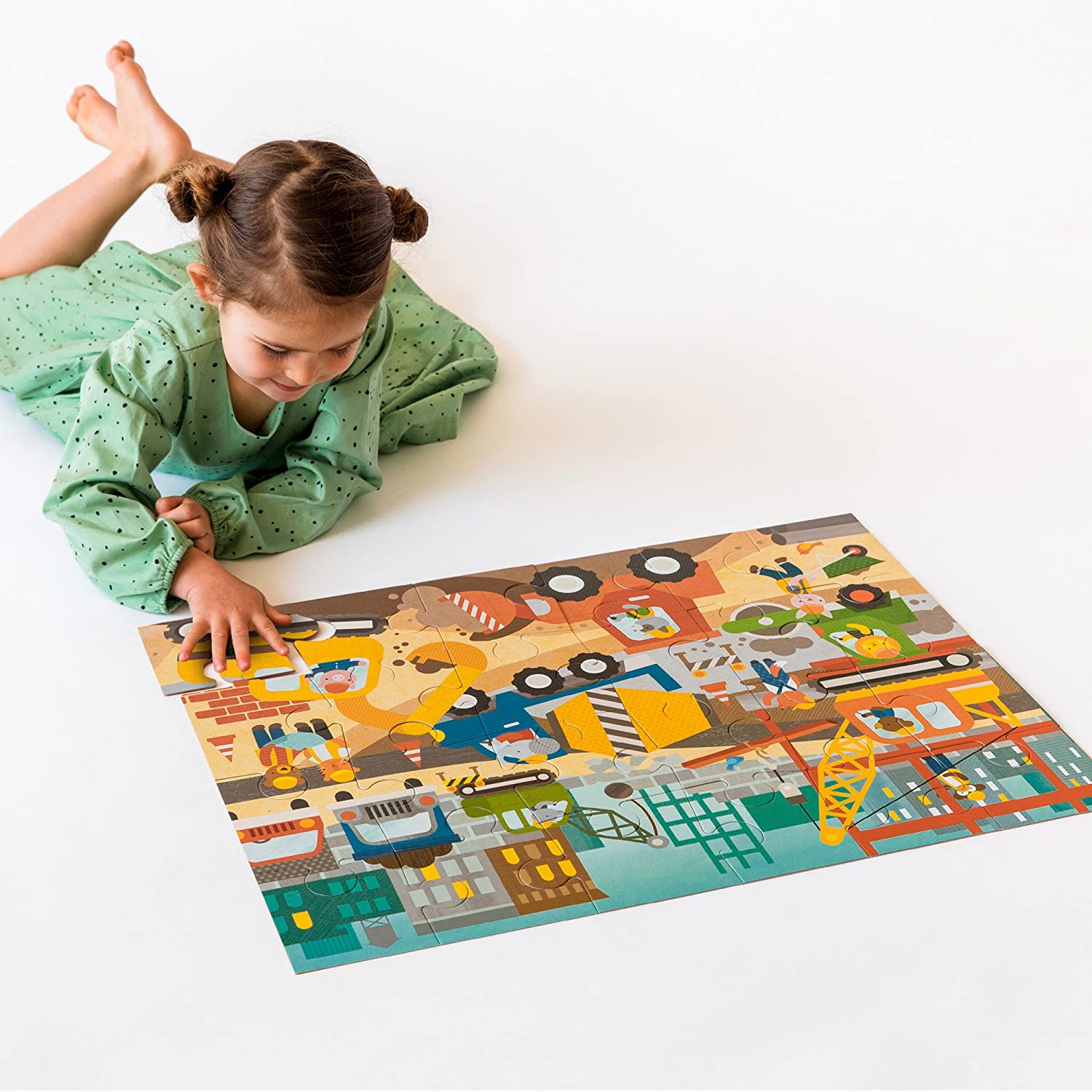 Petit Collage Floor Puzzle, Construction Site, 24-Pieces – Large Puzzle for Kids, Completed Construction Jigsaw Puzzle Measures 18” x 24” – Makes a Great Gift Idea for Ages 3+ Floor Puz Construction S