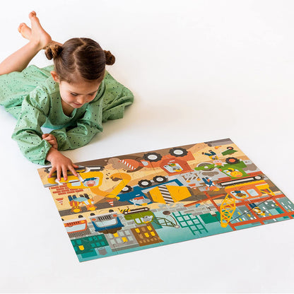 Petit Collage Floor Puzzle, Construction Site, 24-Pieces – Large Puzzle for Kids, Completed Construction Jigsaw Puzzle Measures 18” x 24” – Makes a Great Gift Idea for Ages 3+ Floor Puz Construction S