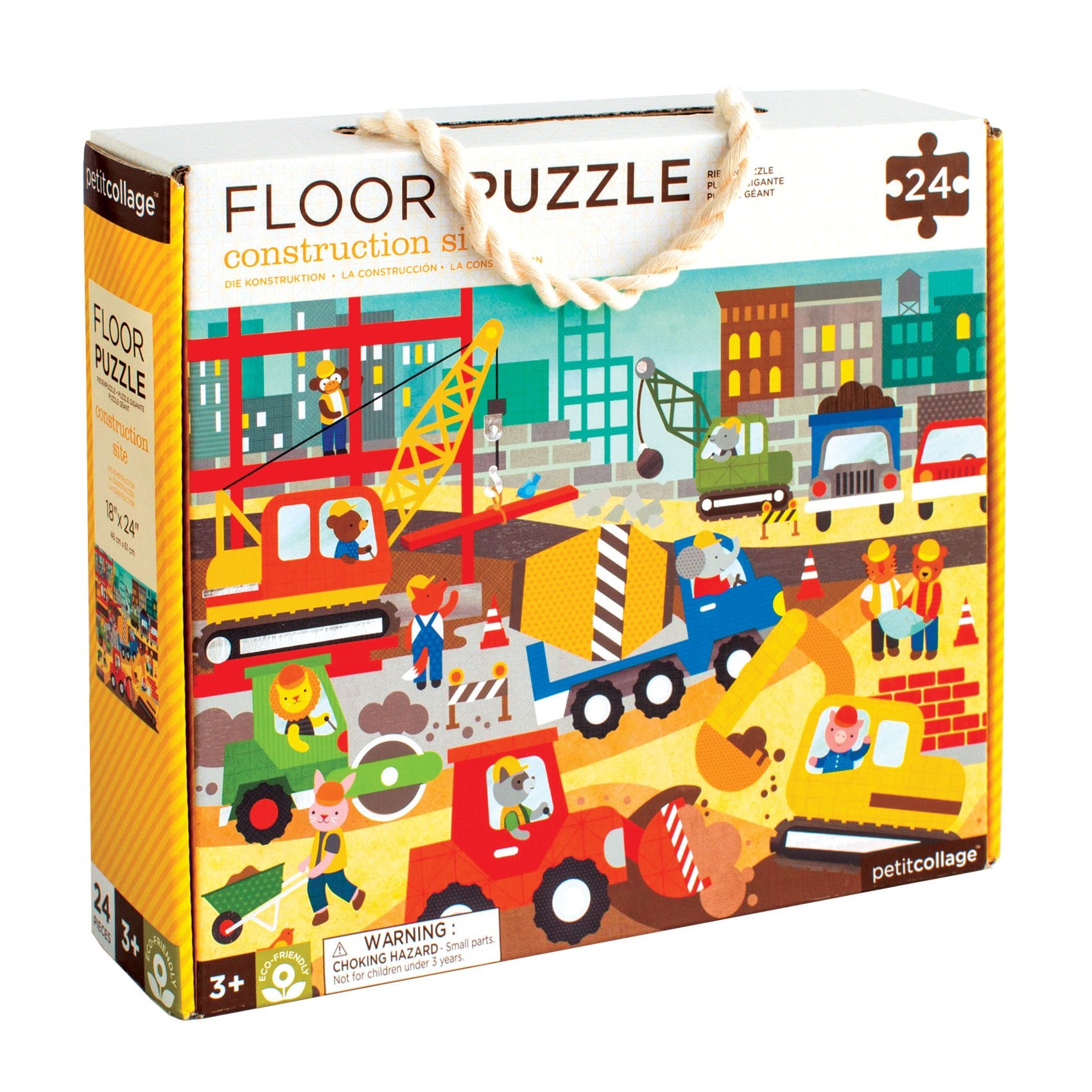 Petit Collage Floor Puzzle, Construction Site, 24-Pieces – Large Puzzle for Kids, Completed Construction Jigsaw Puzzle Measures 18” x 24” – Makes a Great Gift Idea for Ages 3+ Floor Puz Construction S