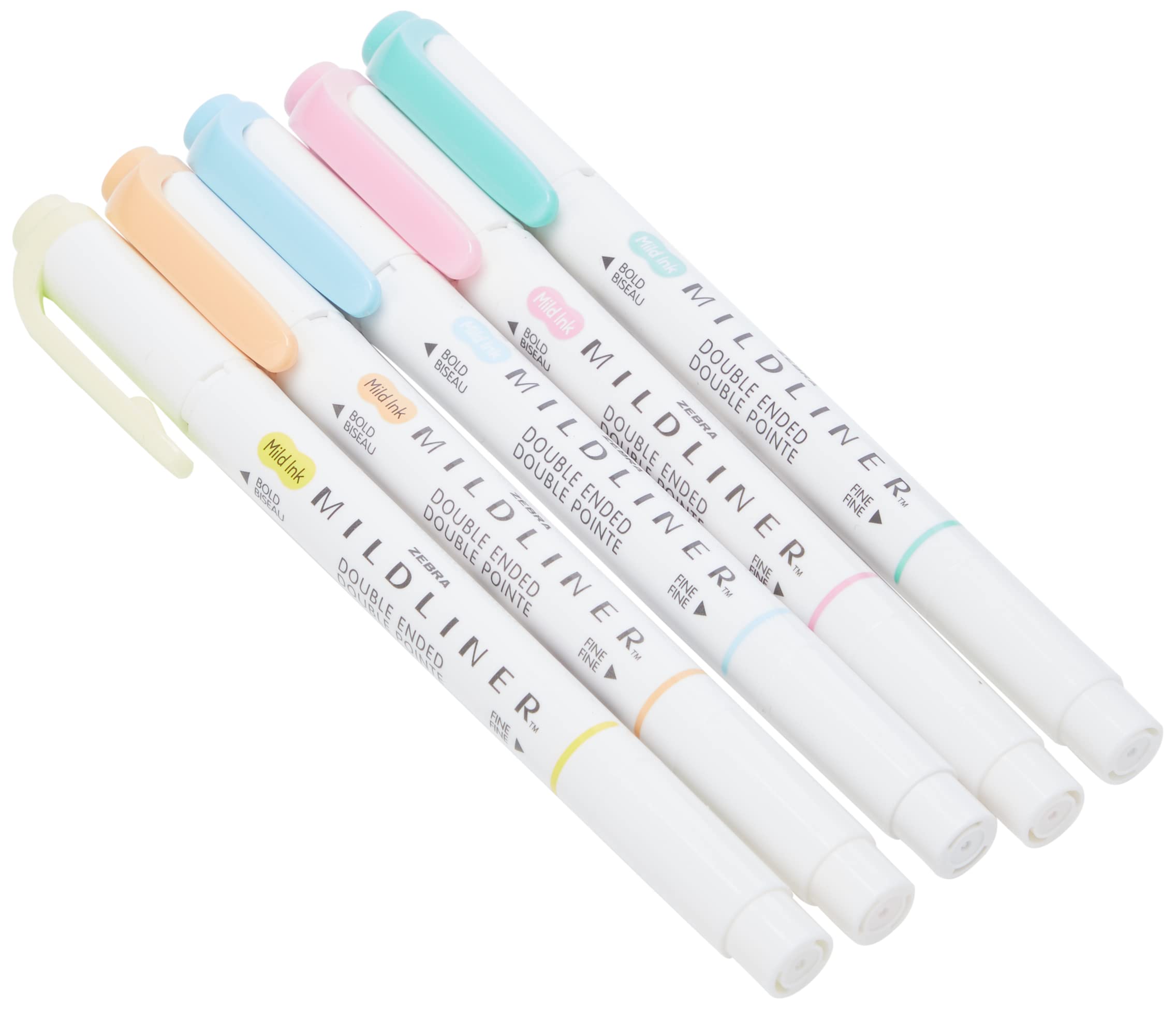 Zebra Fluorescent Mildliner Assorted 5pk (Blue, Yellow, Pink, Orange, Blue & Green