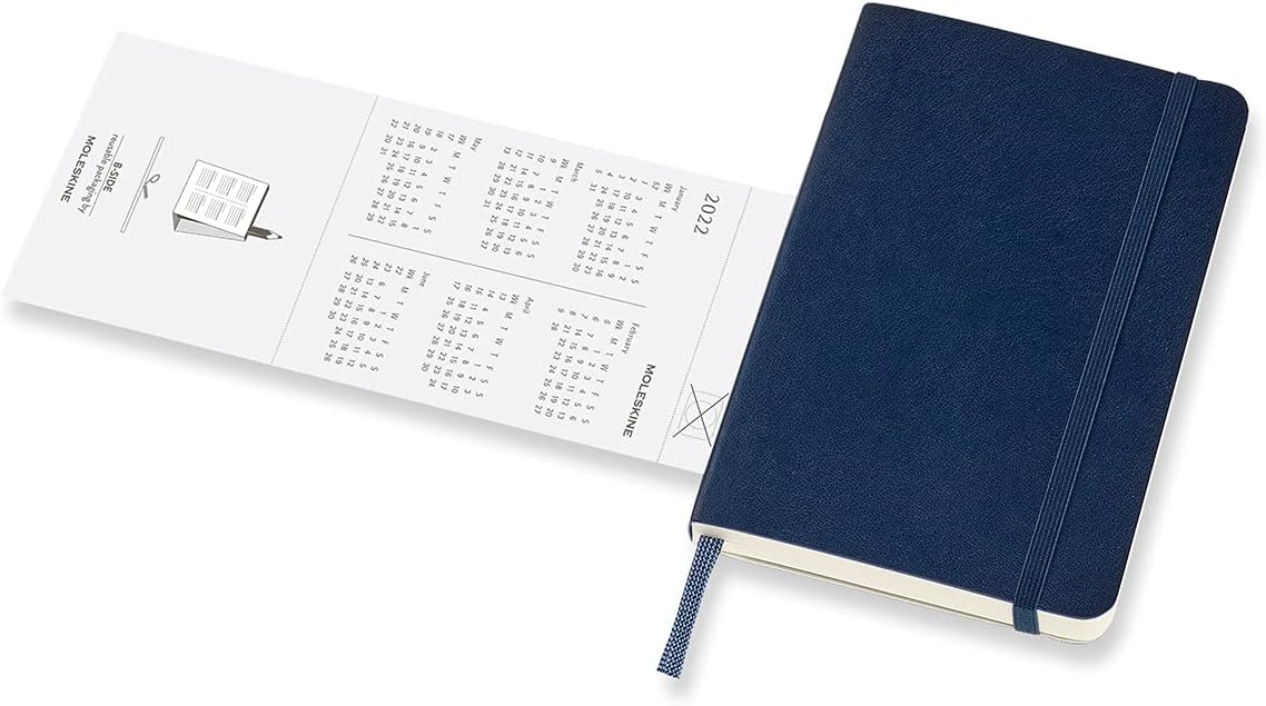 Moleskine - 18-Month Weekly Planner/Diary, Pocket Planner 2021/2022, Weekly Notebook with Soft Cover and Elastic Closure, Size Pocket 9 x 14 cm, Colour Sapphire Blue, 208 Pages Soft Cover Pocket Sapphire Blue